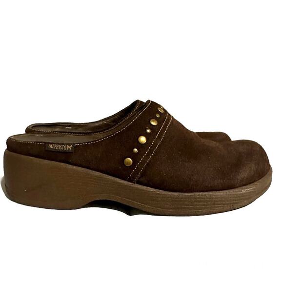 Mephisto Suede Leather Slip On Comfort Platform Mules Shoes Stud Brown Women 7.5 - Picture 2 of 9